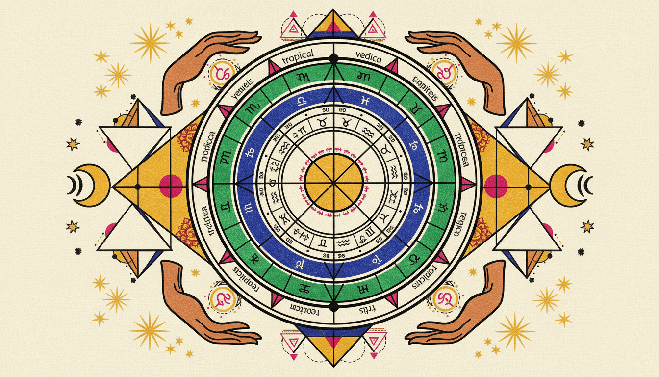 Ancient Sanskrit text with Vedic birth chart diagram and celestial symbols